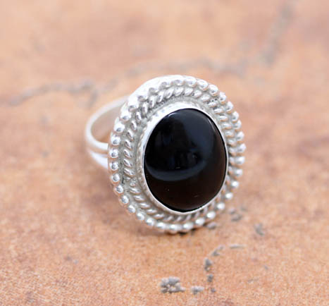 Navajo Silver Onyx Ring Size 6 1/2