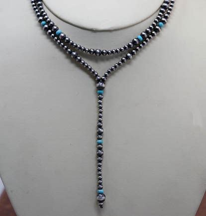 Navajo Pearl Turquoise Silver Lariat Necklace