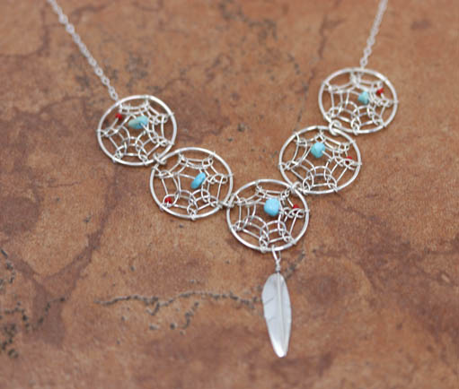 Navajo Silver Turquoise Dream Catcher Necklace