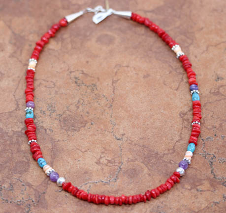 Navajo Silver Coral Necklace By Singer