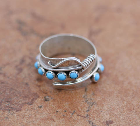 Navajo Silver Turquoise Feather Ring Size 6_9