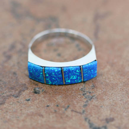 Zuni Silver Created Opal Ring Size 7 1/4