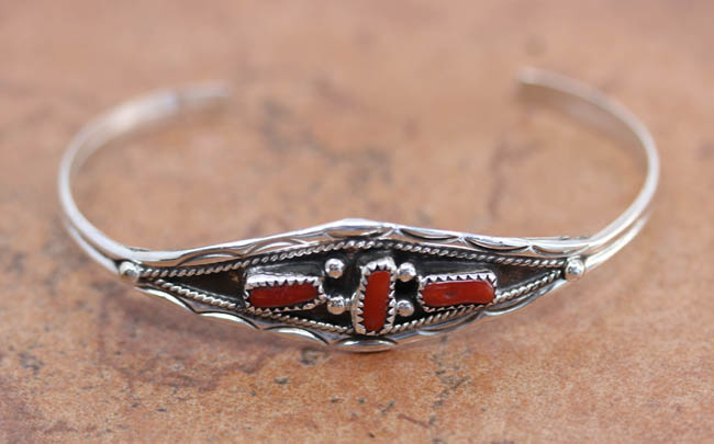 Navajo Silver Coral Bracelet