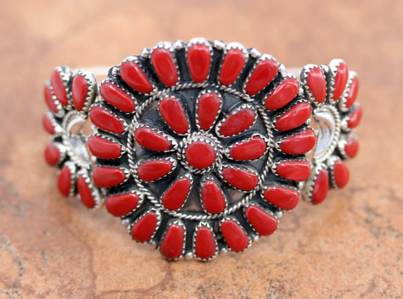 Navajo Silver Coral Cluster Bracelet