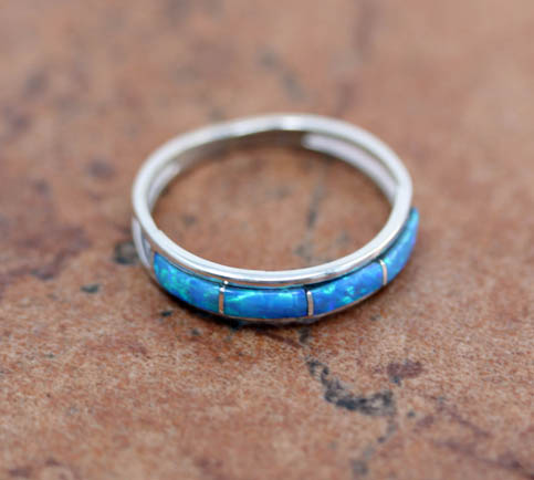 Zuni Silver Created Opal Ring Size 8