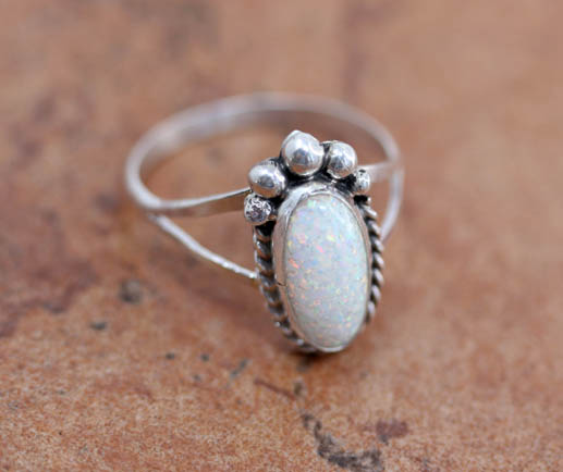 Navajo Silver Created Opal Ring Size 11