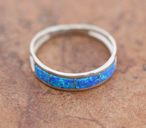 Zuni Silver Created Opal Ring Size 10