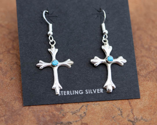 Navajo Sterling Silver Turquoise Cross Earrings