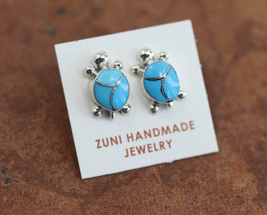 Zuni Sterling Turquoise Turtle Earrings