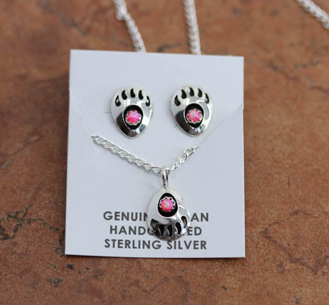 Navajo Created Opal Bear Paw Necklace Earrings Set