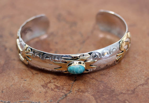 Navajo Sterling Gold Turquoise Kokopelli Bracelet