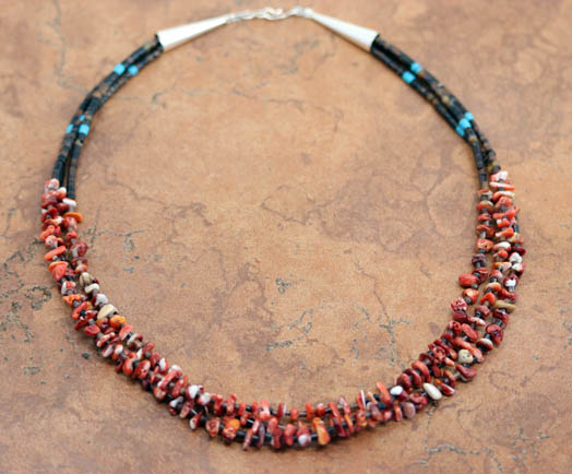Navajo 3 Strand Spiny Oyster Nugget Necklace