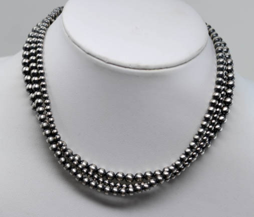 Navajo Pearl Silver 3 Strand Necklace