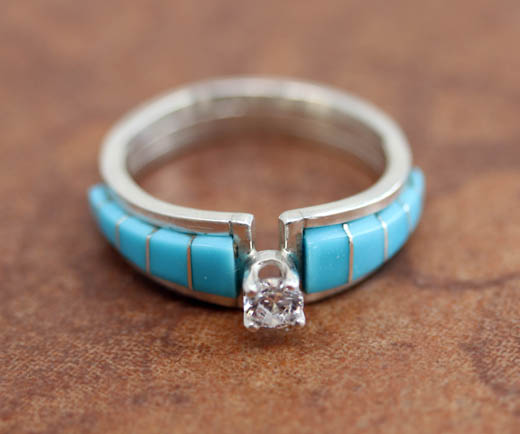 Zuni Silver Turquoise Ring Size 7 1/2