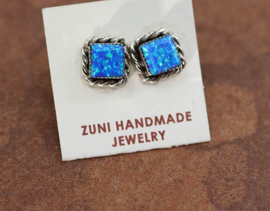 Zuni Silver Created Opal Earrings