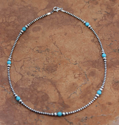 Navajo Pearl Style Silver Beaded Necklace Chain