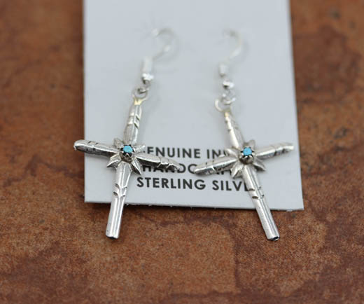 Navajo Sterling Silver Turquoise Cross Earrings