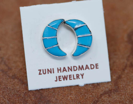 Zuni Silver Turquoise Moon Earrings