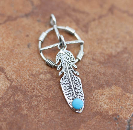 Navajo Silver Turquoise Medicine Wheel Pendant