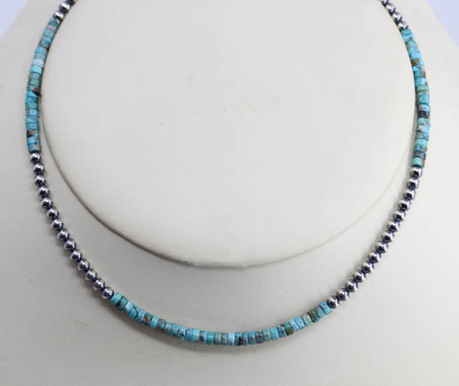 Navajo Pearl Silver Turquoise Heishi Choker Necklace