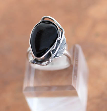 Silver Onyx Adjustable Ring Size 6_9