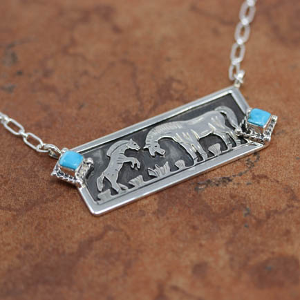 Navajo Silver Horse Turquoise Necklace