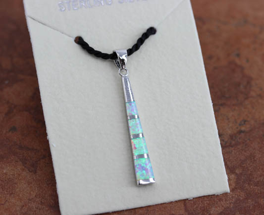 Silver Created Opal Drop Pendant