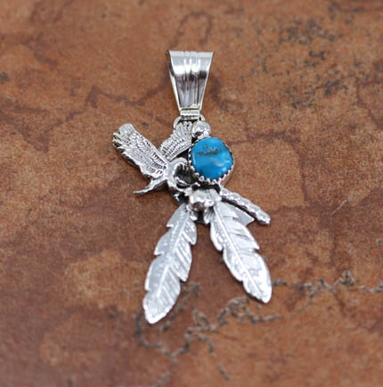 Navajo Silver Turquoise Eagle Pendant
