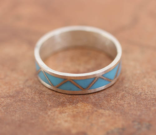 Navajo Silver Turquoise Wedding Ring Size 9 1/2