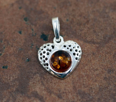 Sterling Silver Baltic Amber Heart Pendant