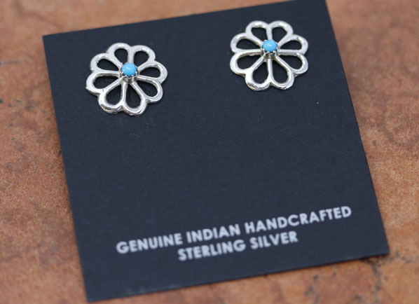 Navajo Silver Turquoise Flower Earrings