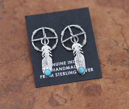 Navajo Silver Turquoise Medicine Wheel Earrings