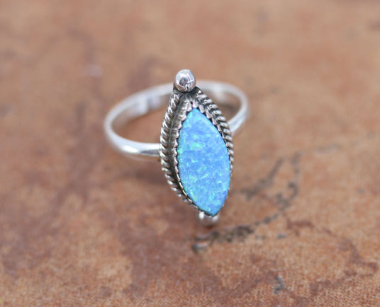 Navajo Silver Created Opal Ring Size 7 1/2