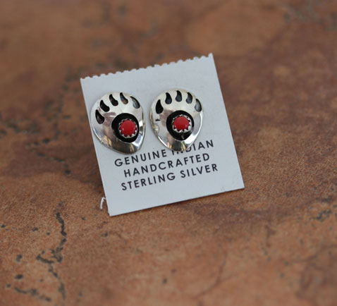 Navajo Coral Bear Paw Earrings