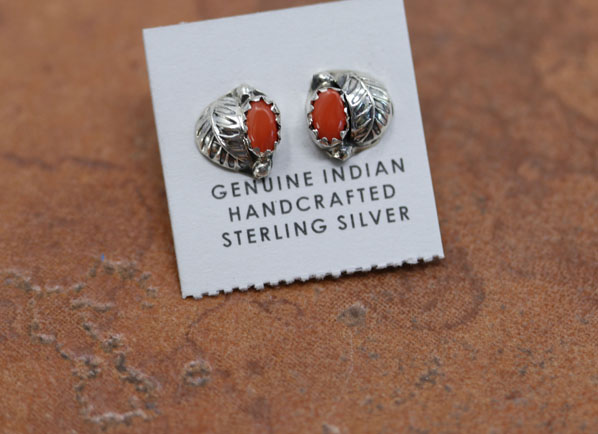 Navajo Silver Coral Earrings