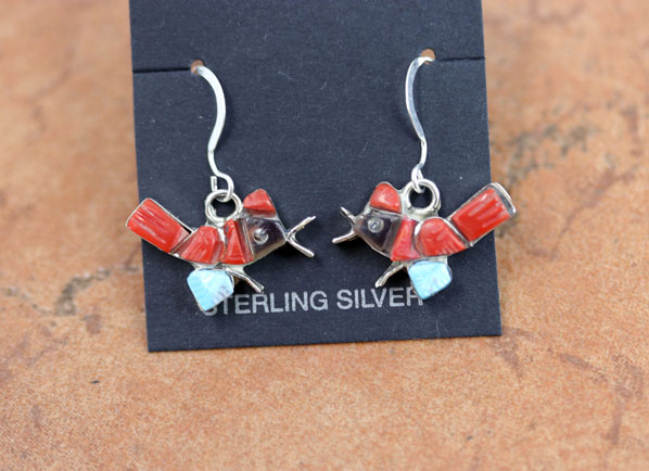 Zuni Silver Multi_Stone Bird Earrings