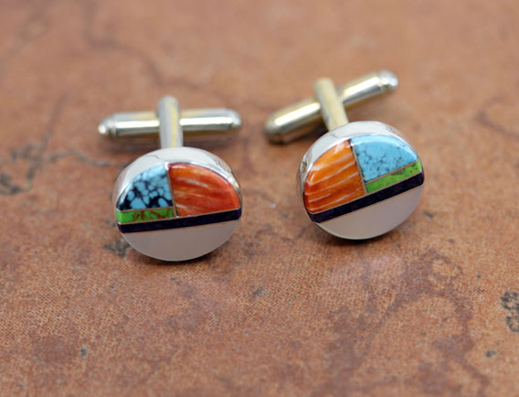 Navajo Silver Multi_Stone Cuff Links