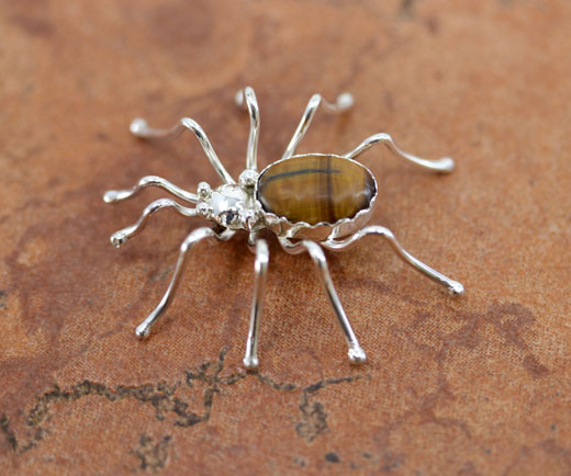 Navajo Silver Tiger Eye Spider Pin