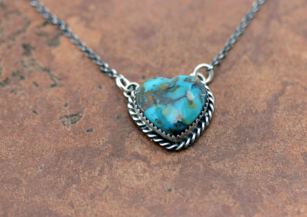 Navajo Silver Turquoise Heart Necklace