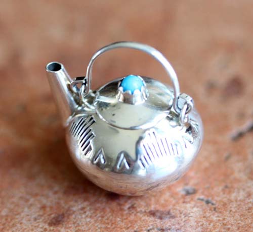 Navajo Silver Turquoise Tea Pot Pendant
