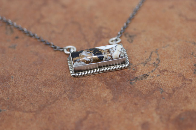 Navajo Silver Bronze White Buffalo Bar Necklace