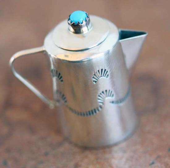Navajo Silver Turquoise Tea Pot Pendant