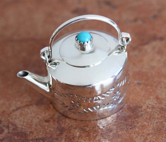 Navajo Silver Turquoise Tea Pot Pendant