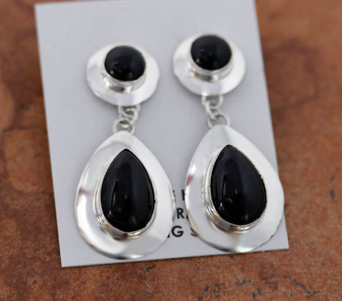 Navajo Silver Onyx Earrings by Wilson