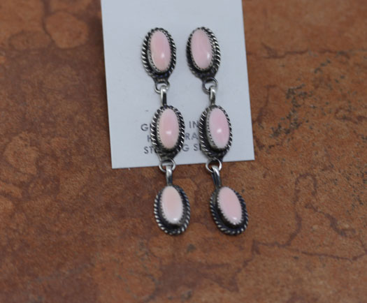 Navajo Silver Pink Cotton Candy Quartz Earrings