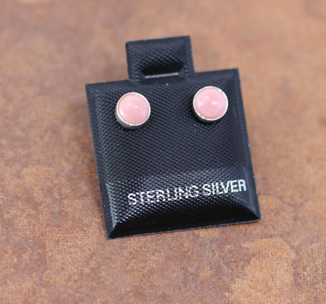 Navajo Silver Pink Quartz Stud Earrings