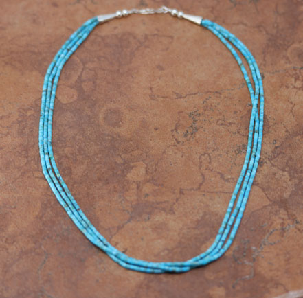 Navajo Turquoise Heishi 3 Strand Nugget Necklace