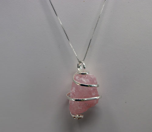 Pink Rose Quartz Pendant with Silver Chain