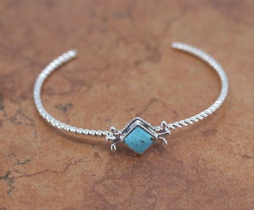 Navajo Silver Turquoise Wire Bracelet