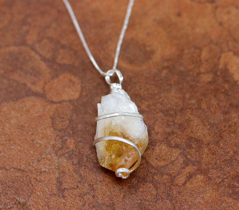 Citrine Crystal Pendant with Silver Chain